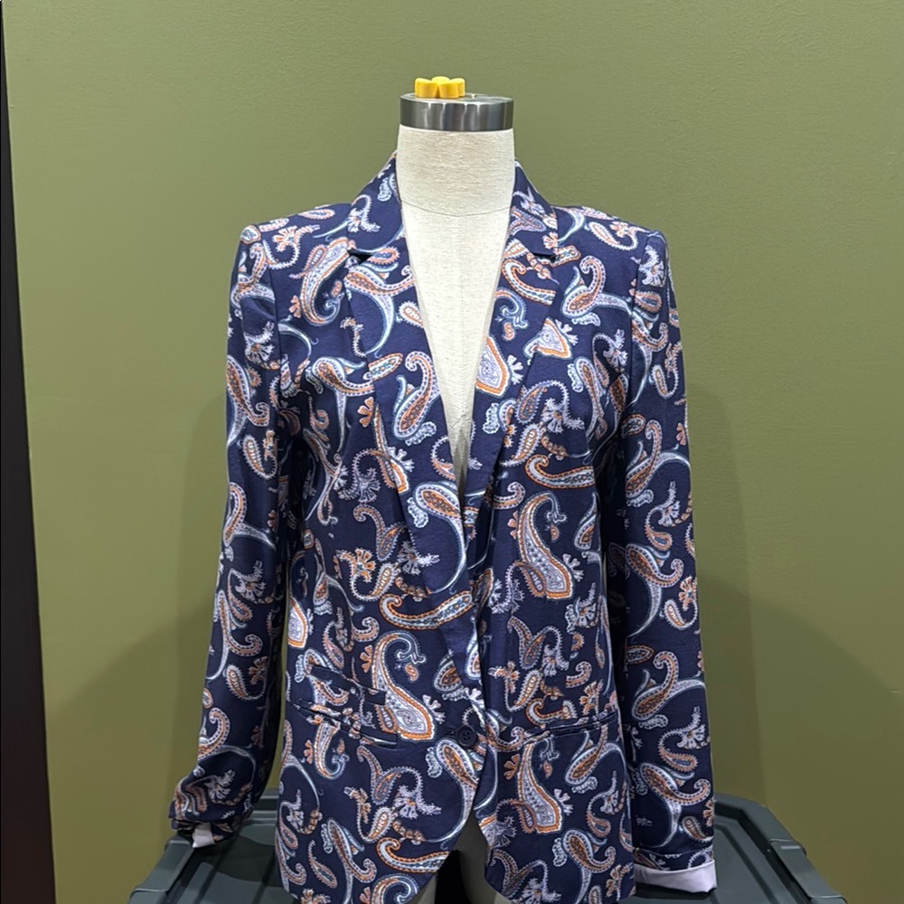 Hinge Paisley Blazer - Navy and Orange